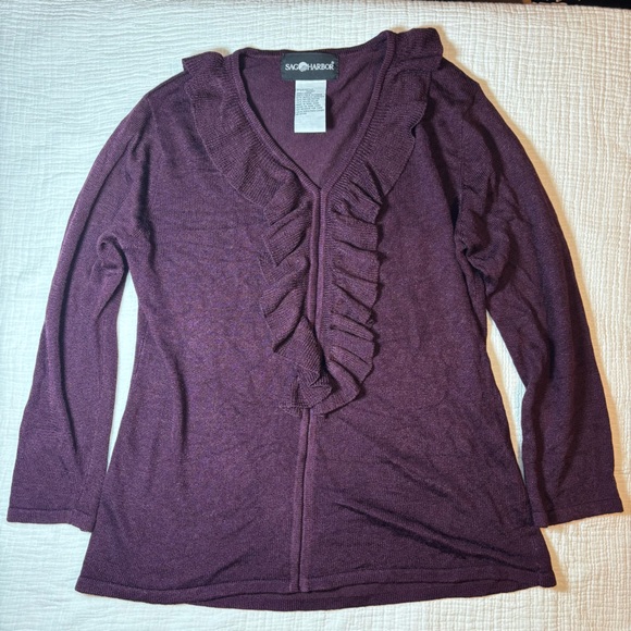 Sag Harbor Plum Ruffled Cardigan - Picture 2 of 5